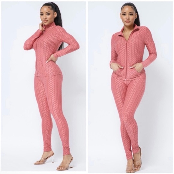 New Mix Pants - NEW MIX Mauve Textured Honeycomb 2 Piece Tracksuit Set NWT S/M or L/XL